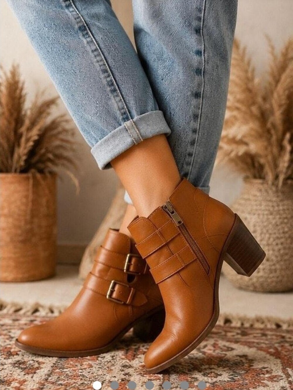 Franco Sarto Buck Booties In Cognac Brown Leather Buckle Detail Size 9.5 Boho